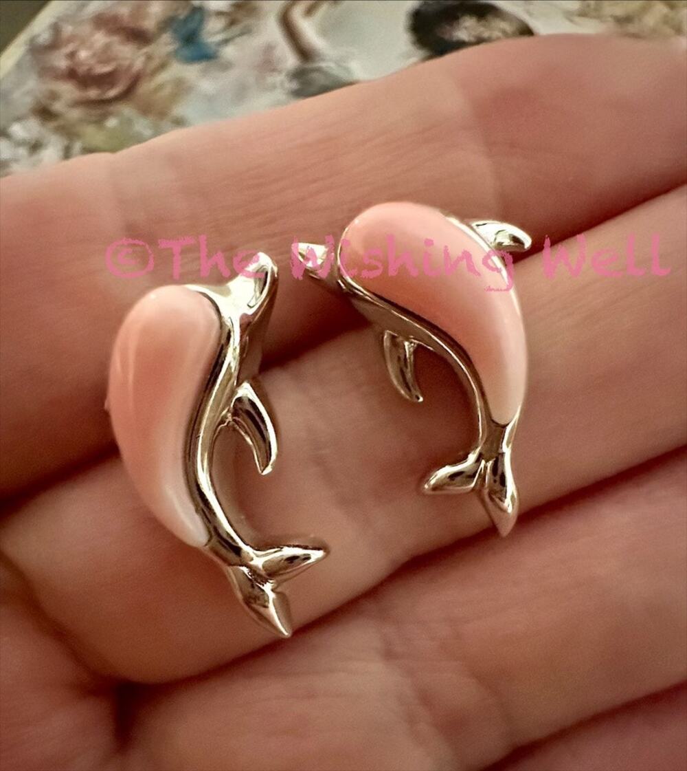 Pink Queen Conch 3D Dolphin Sterling Silver Earrings 925